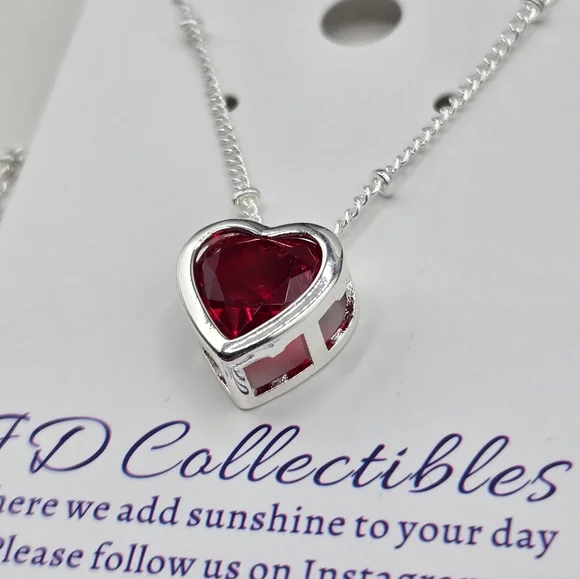 Swarovski Elements Silver Red Heart Necklace Made W Swarovski Crystals - Picture 4 of 5